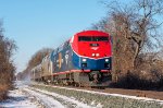 AMTK 108 leads the eastbound Boston section of the Lake Shore limited over the Post Road branch in South Schodack, NY